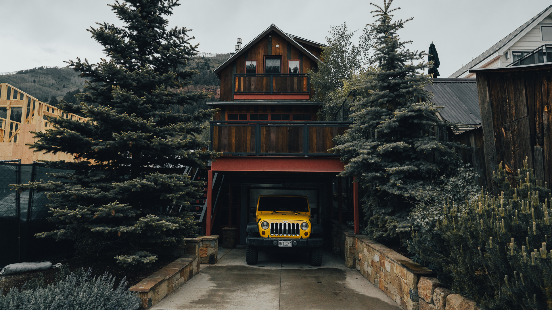 Aerial view of luxury home in Telluride box canyon